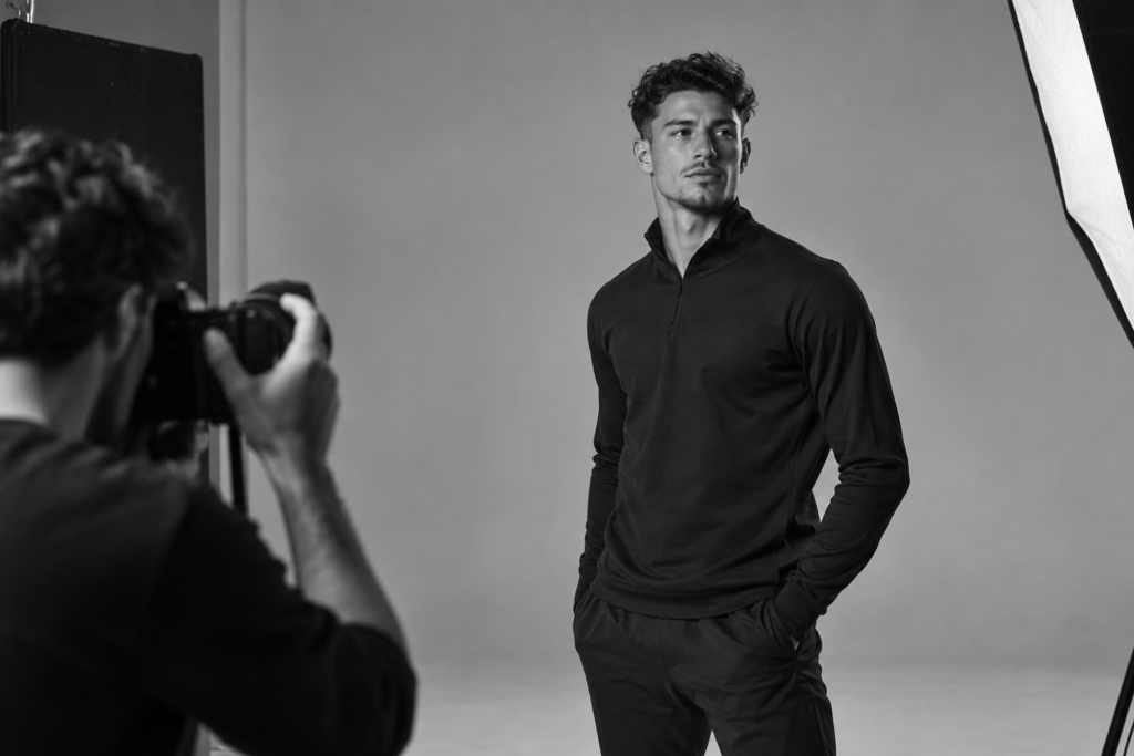 Professional soccer player participating in a personal branding photoshoot